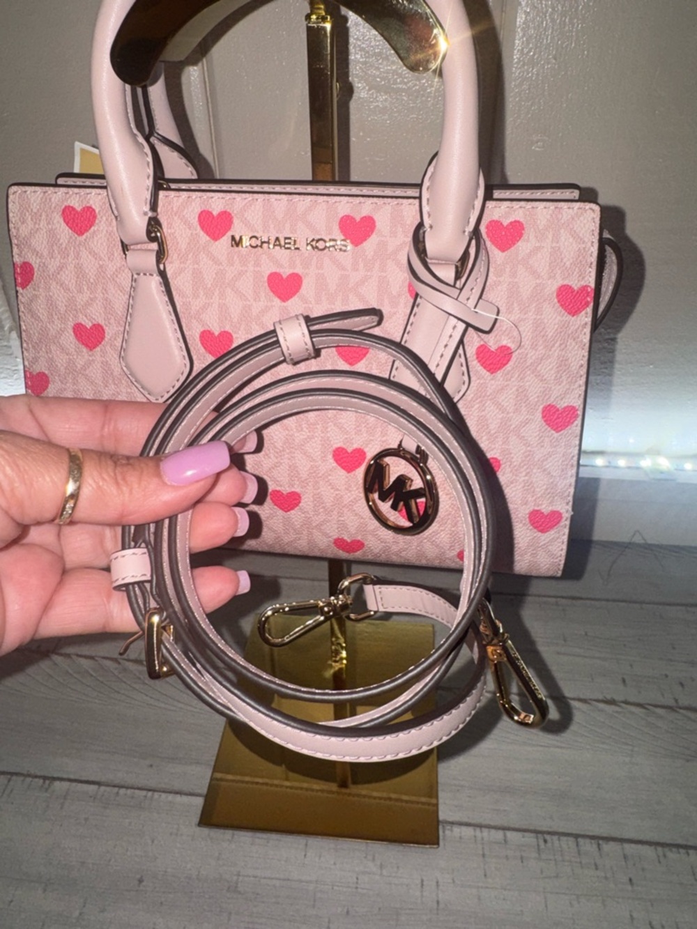 Michael Kors Pink Heart-Print Satchel - Picture 6 of 7